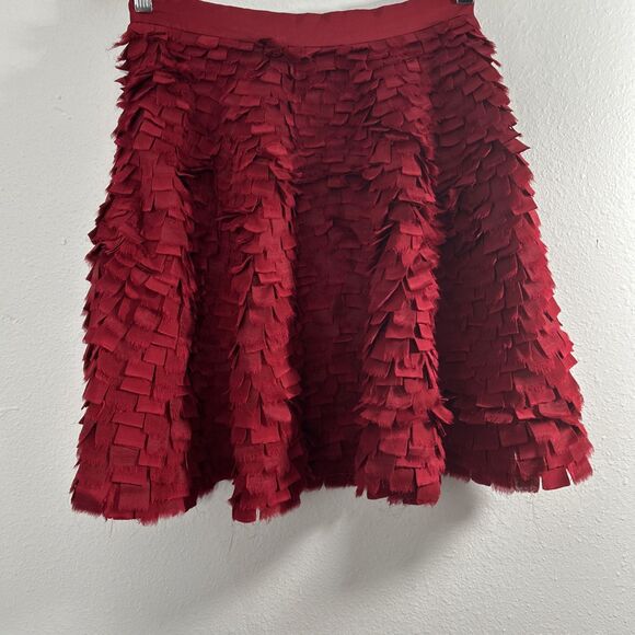 Adam Lippes Skirt Womens 4 Red Silk‎ Frayed Whimsigoth Formal - Picture 1 of 9
